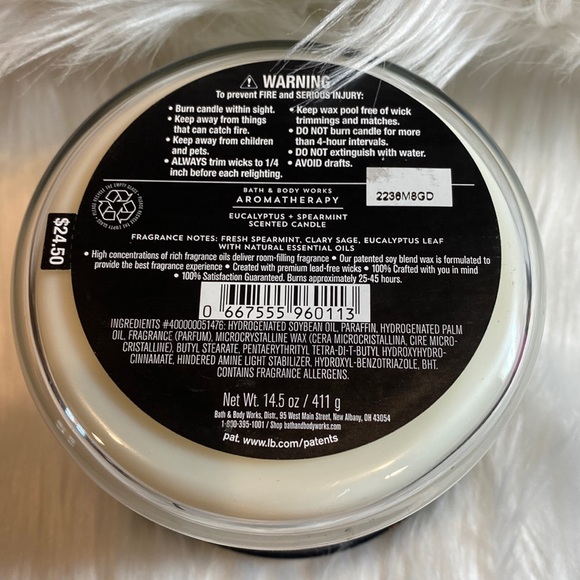 “Stress-Relief: Eucalyptus+Spearmint” BBW-WB Collection, 3-Wick Candle, NWT base - Picture 3 of 5